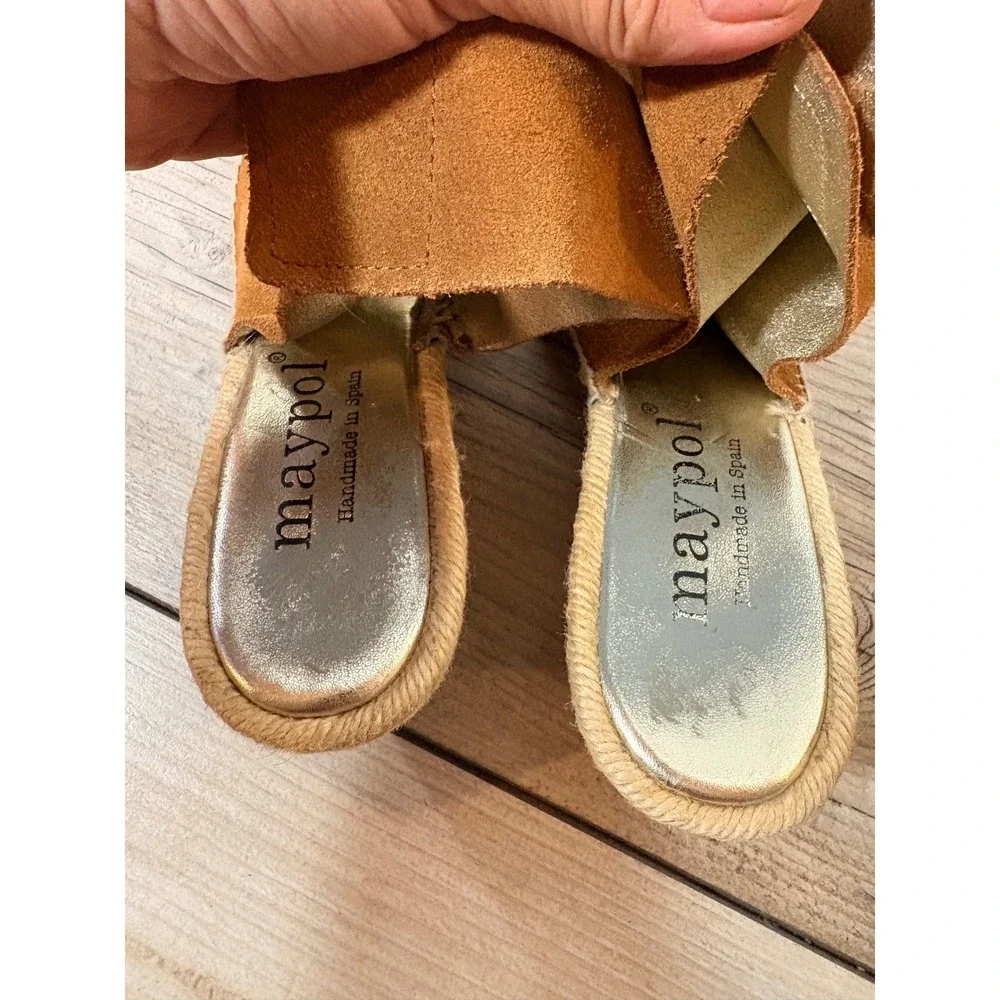 Maypol Suede Leather Espadrille Wedges Women's‎ 40 Peep Toe Chic Vacation Casual